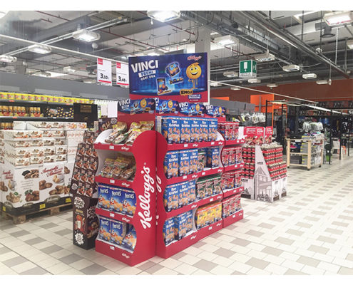 recycled cardboard promotional 4 tiers food snack floor display